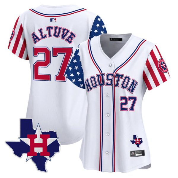 Women's Houston Astros 2025 Independence Day Vapor Premier Limited Jersey V2 Stitched White Jose Altuve