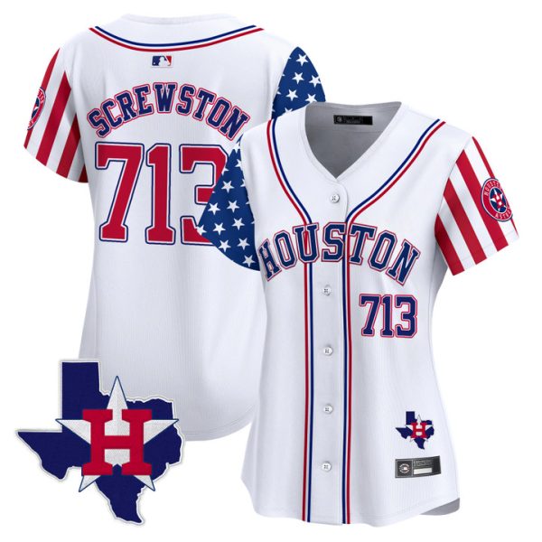 Women's Houston Astros 2025 Independence Day Vapor Premier Limited Jersey V2 Stitched White Screwston 713