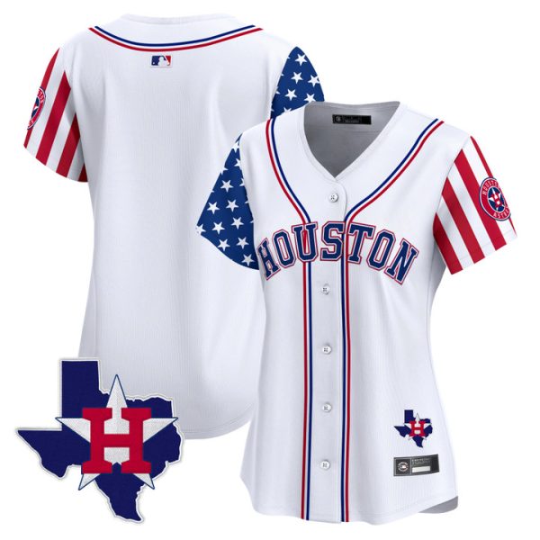 Women's Houston Astros 2025 Independence Day Vapor Premier Limited Jersey V2 Stitched White Team