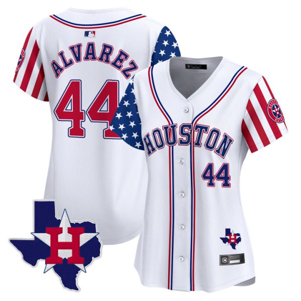 Women's Houston Astros 2025 Independence Day Vapor Premier Limited Jersey V2 Stitched White Yordan Alvarez