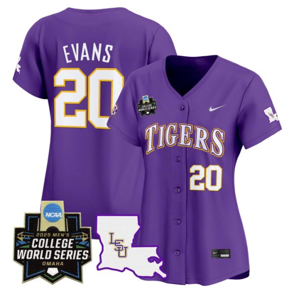 Women's LSU Tigers 2025 World Series Vapor Premier Limited Jersey Stitched Purple Casan Evans