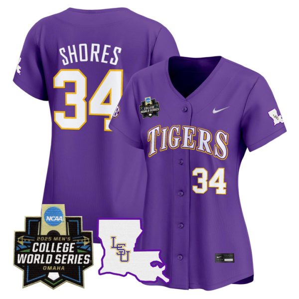 Women's LSU Tigers 2025 World Series Vapor Premier Limited Jersey Stitched Purple Chase Shores