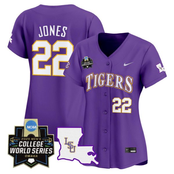 Women's LSU Tigers 2025 World Series Vapor Premier Limited Jersey Stitched Purple Jared Jones