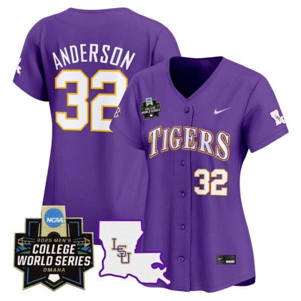 Women's LSU Tigers 2025 World Series Vapor Premier Limited Jersey Stitched Purple Kade Anderson