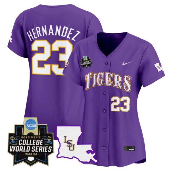 Women's LSU Tigers 2025 World Series Vapor Premier Limited Jersey Stitched Purple Luis Hernandez