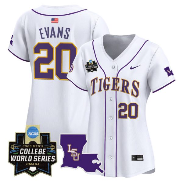 Women's LSU Tigers 2025 World Series Vapor Premier Limited Jersey Stitched White Casan Evans
