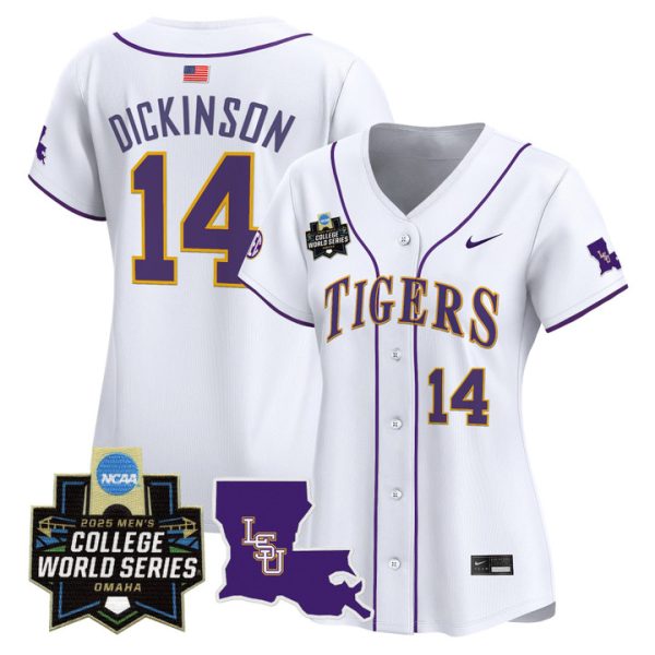 Women's LSU Tigers 2025 World Series Vapor Premier Limited Jersey Stitched White Daniel Dickinson