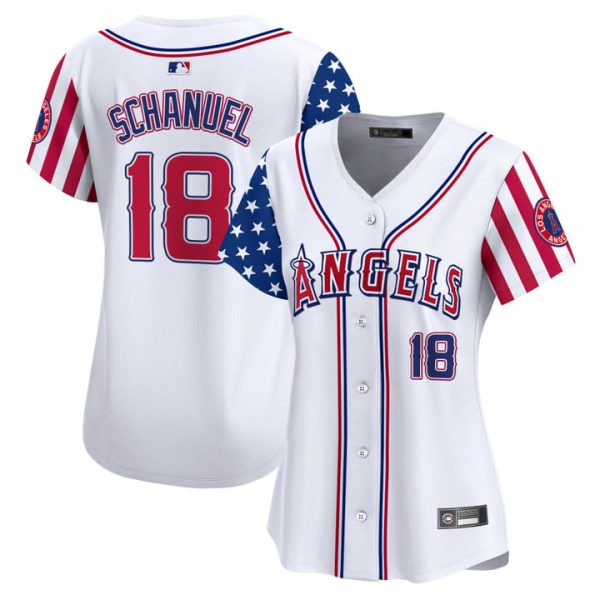 Women's Los Angeles Angels 2025 Independence Day Vapor Premier Limited Jersey Stitched White Nolan Schanuel