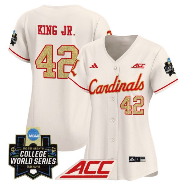 Women's Louisville Cardinals 2025 World Series Vapor Premier Limited Jersey Stitched Cream Eddie King Jr.
