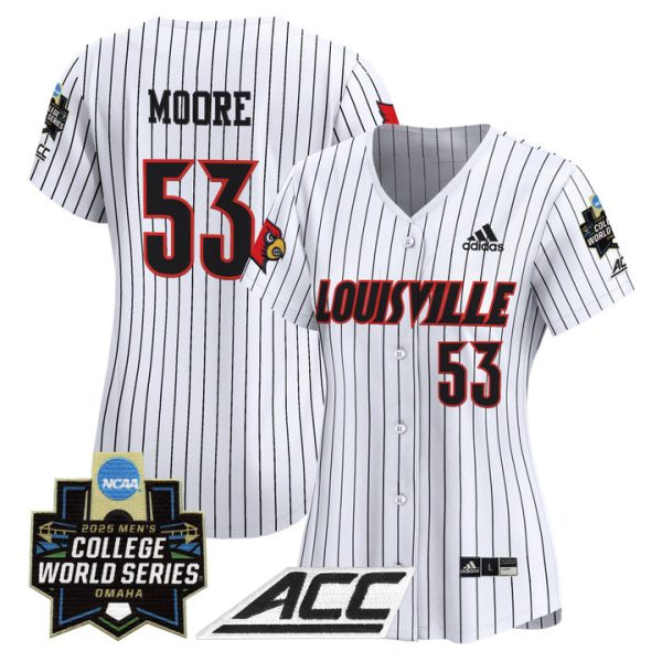 Women's Louisville Cardinals 2025 World Series Vapor Premier Limited Jersey Stitched Pinstripe Lucas Moore