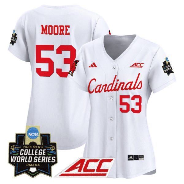 Women's Louisville Cardinals 2025 World Series Vapor Premier Limited Jersey Stitched White Lucas Moore
