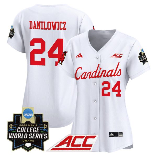 Women's Louisville Cardinals 2025 World Series Vapor Premier Limited Jersey Stitched White Wyatt Danilowicz