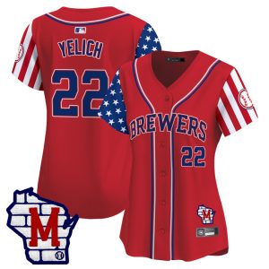 Women's Milwaukee Brewers 2025 Independence Day Vapor Premier Limited Jersey Stitched Red Christian Yelich