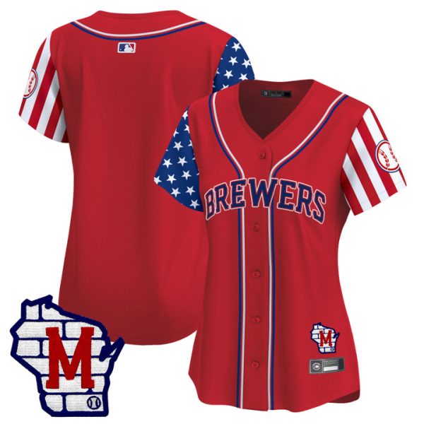 Women's Milwaukee Brewers 2025 Independence Day Vapor Premier Limited Jersey Stitched Red Team