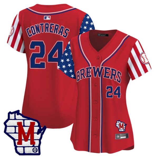 Women's Milwaukee Brewers 2025 Independence Day Vapor Premier Limited Jersey Stitched Red William Contreras