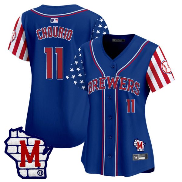 Women's Milwaukee Brewers 2025 Independence Day Vapor Premier Limited Jersey Stitched Royal Jackson Chourio