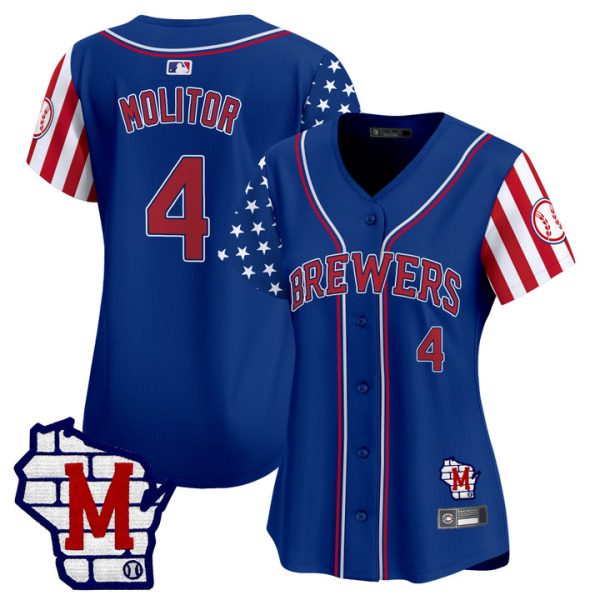 Women's Milwaukee Brewers 2025 Independence Day Vapor Premier Limited Jersey Stitched Royal Paul Molitor