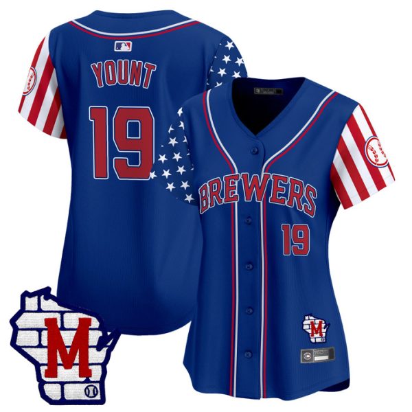 Women's Milwaukee Brewers 2025 Independence Day Vapor Premier Limited Jersey Stitched Royal Robin Yount