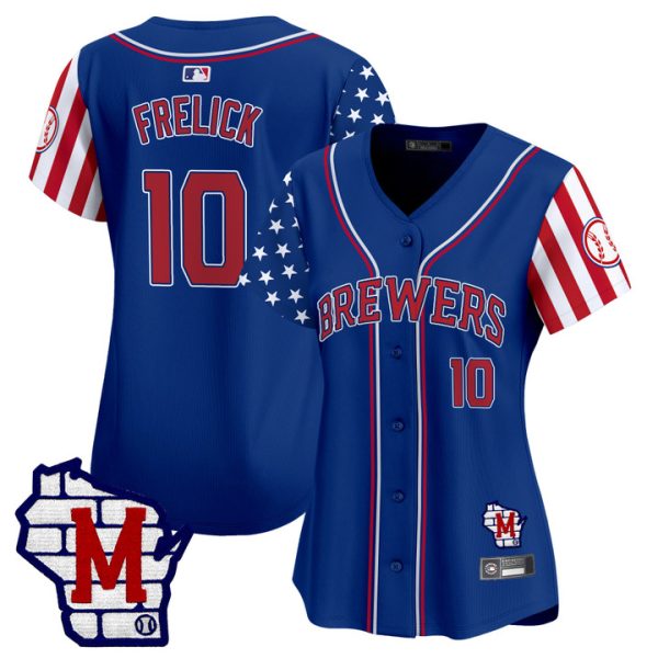 Women's Milwaukee Brewers 2025 Independence Day Vapor Premier Limited Jersey Stitched Royal Sal Frelick