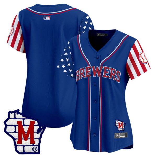 Women's Milwaukee Brewers 2025 Independence Day Vapor Premier Limited Jersey Stitched Royal Team