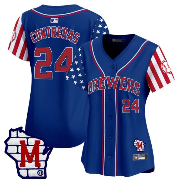 Women's Milwaukee Brewers 2025 Independence Day Vapor Premier Limited Jersey Stitched Royal William Contreras