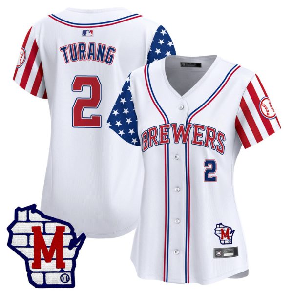Women's Milwaukee Brewers 2025 Independence Day Vapor Premier Limited Jersey Stitched White Brice Turang