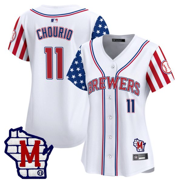 Women's Milwaukee Brewers 2025 Independence Day Vapor Premier Limited Jersey Stitched White Jackson Chourio
