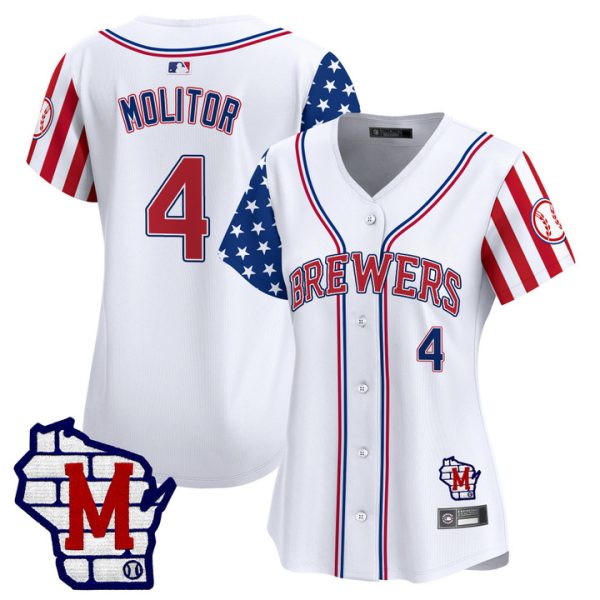 Women's Milwaukee Brewers 2025 Independence Day Vapor Premier Limited Jersey Stitched White Paul Molitor