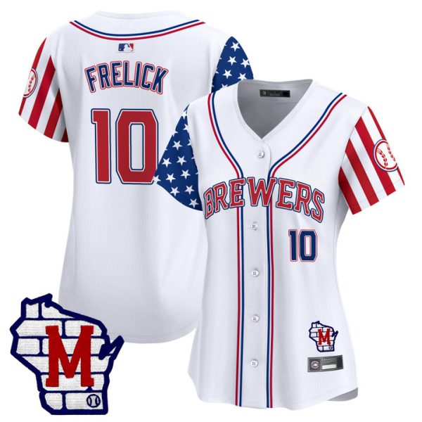Women's Milwaukee Brewers 2025 Independence Day Vapor Premier Limited Jersey Stitched White Sal Frelick