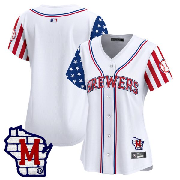 Women's Milwaukee Brewers 2025 Independence Day Vapor Premier Limited Jersey Stitched White Team