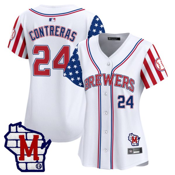 Women's Milwaukee Brewers 2025 Independence Day Vapor Premier Limited Jersey Stitched White William Contreras