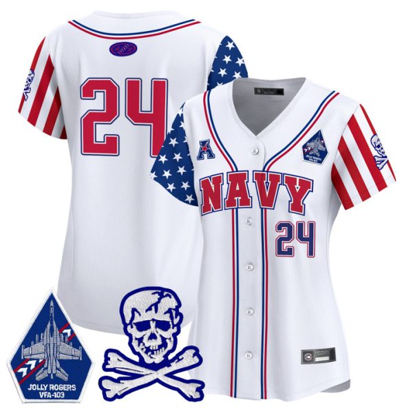 Women's Navy Midshipmen 2025 Independence Day Vapor Premier Limited Jersey Stitched White #24 Midshipmen