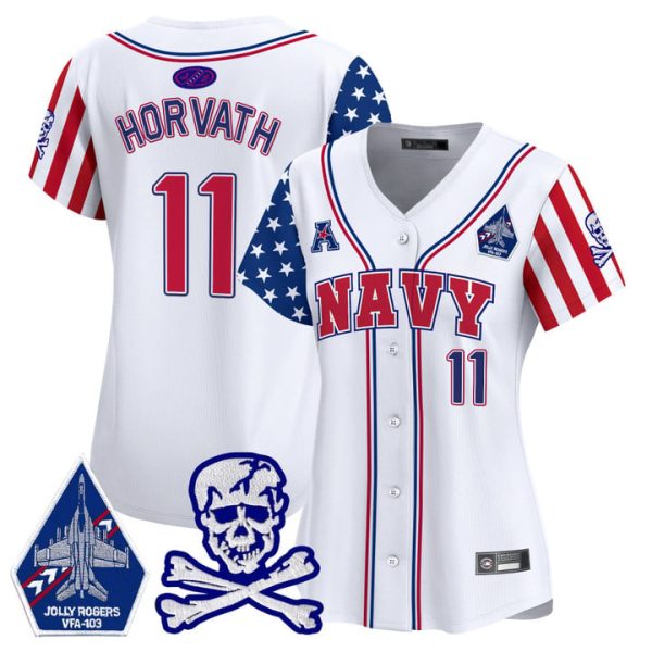 Women's Navy Midshipmen 2025 Independence Day Vapor Premier Limited Jersey Stitched White Blake Horvath