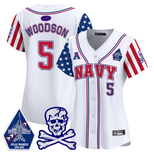 Women's Navy Midshipmen 2025 Independence Day Vapor Premier Limited Jersey Stitched White Braxton Woodson