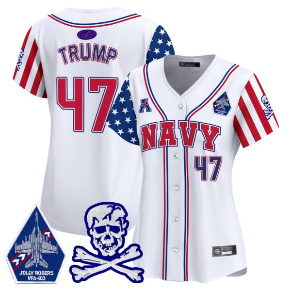 Women's Navy Midshipmen 2025 Independence Day Vapor Premier Limited Jersey Stitched White Donald Trump