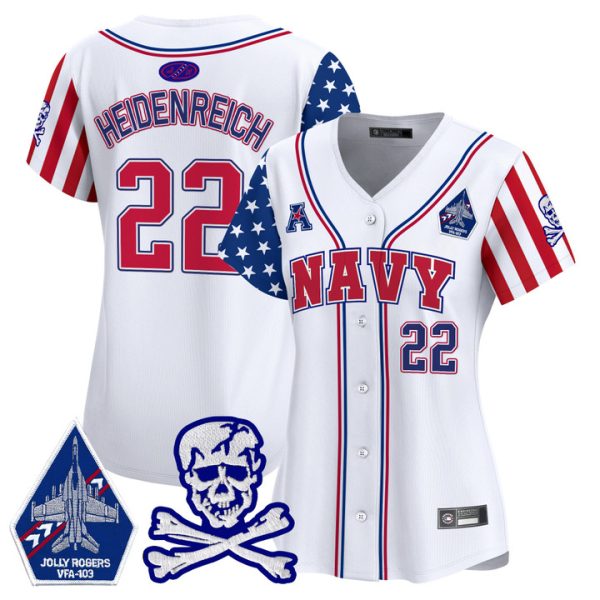 Women's Navy Midshipmen 2025 Independence Day Vapor Premier Limited Jersey Stitched White Eli Heidenreich