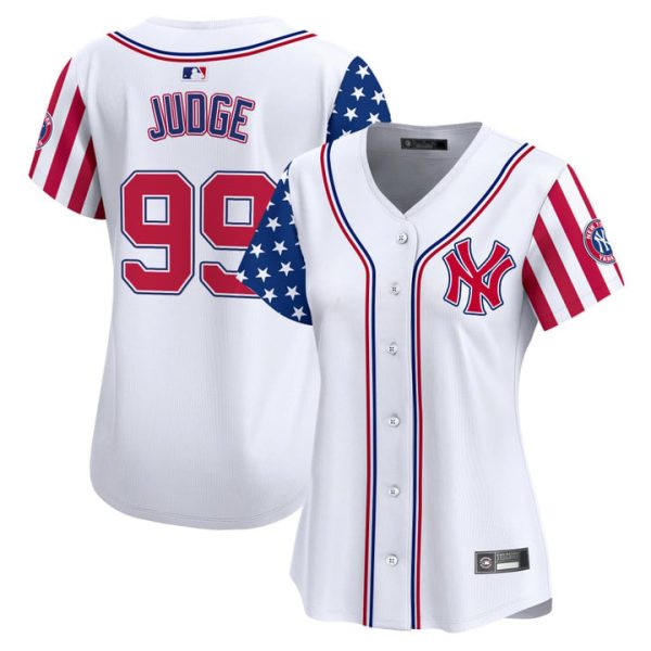Women's New York Yankees 2025 Independence Day Vapor Premier Limited Jersey Stitched White Aaron Judge