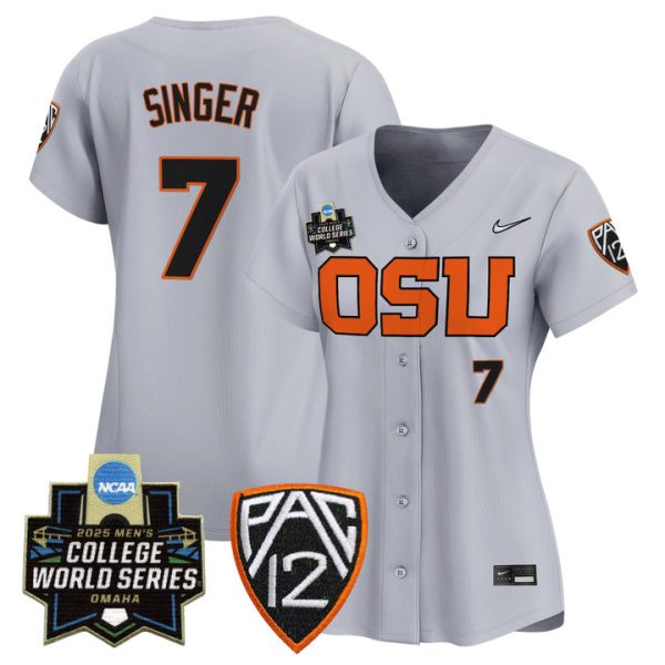 Women's Oregon State Beavers 2025 World Series Vapor Premier Limited Jersey Stitched Gray AJ Singer