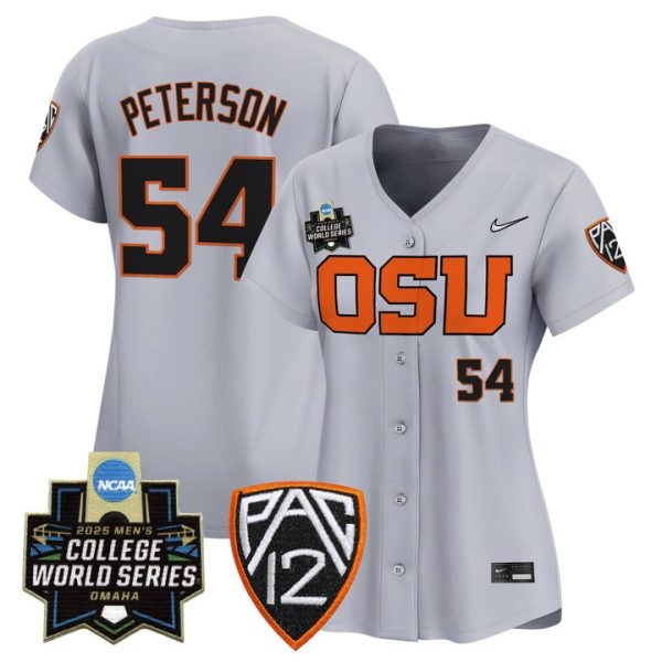 Women's Oregon State Beavers 2025 World Series Vapor Premier Limited Jersey Stitched Gray Tyce Peterson