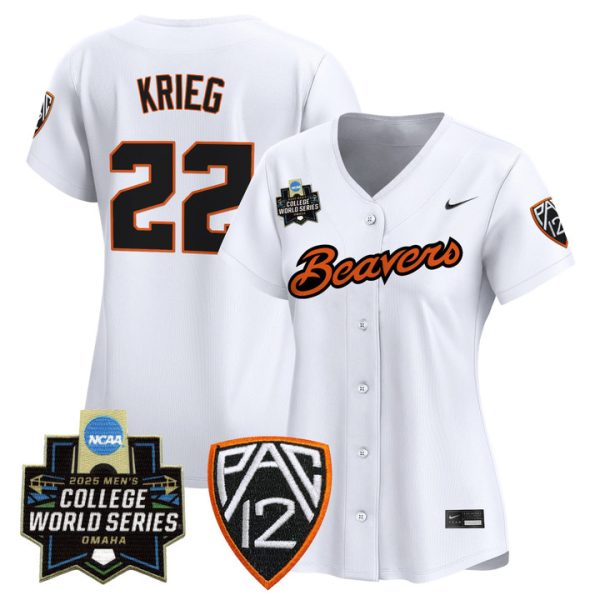 Women's Oregon State Beavers 2025 World Series Vapor Premier Limited Jersey Stitched White Jacob Krieg