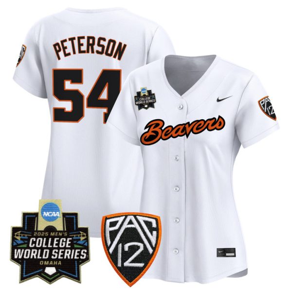 Women's Oregon State Beavers 2025 World Series Vapor Premier Limited Jersey Stitched White Tyce Peterson
