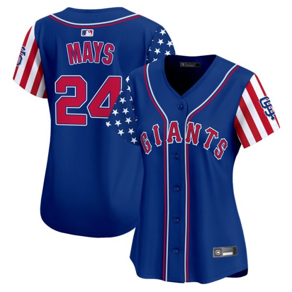 Women's San Francisco Giants 2025 Independence Day Vapor Premier Limited Jersey Stitched Royal Willie Mays