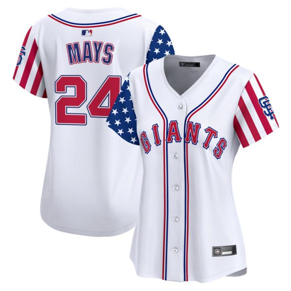 Women's San Francisco Giants 2025 Independence Day Vapor Premier Limited Jersey Stitched White Willie Mays