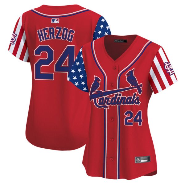 Women's St. Louis Cardinals 2025 Independence Day Vapor Premier Limited Jersey V2 Stitched Red Whitey Herzog