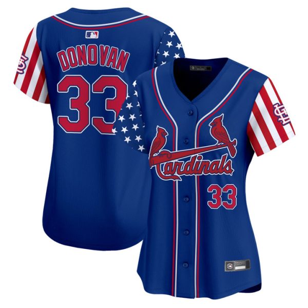 Women's St. Louis Cardinals 2025 Independence Day Vapor Premier Limited Jersey V2 Stitched Royal Brendan Donovan