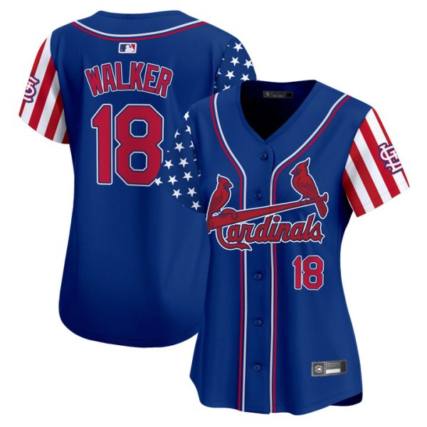 Women's St. Louis Cardinals 2025 Independence Day Vapor Premier Limited Jersey V2 Stitched Royal Jordan Walker