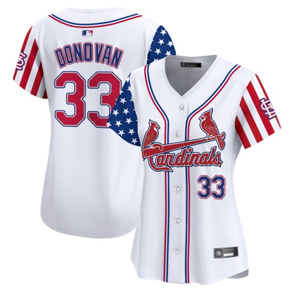 Women's St. Louis Cardinals 2025 Independence Day Vapor Premier Limited Jersey V2 Stitched White Brendan Donovan
