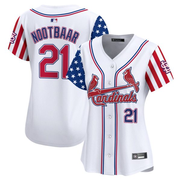Women's St. Louis Cardinals 2025 Independence Day Vapor Premier Limited Jersey V2 Stitched White Lars Nootbaar