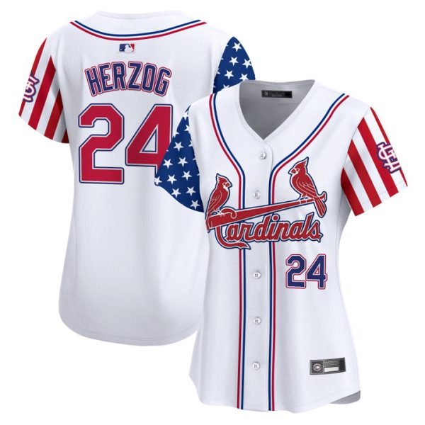 Women's St. Louis Cardinals 2025 Independence Day Vapor Premier Limited Jersey V2 Stitched White Whitey Herzog