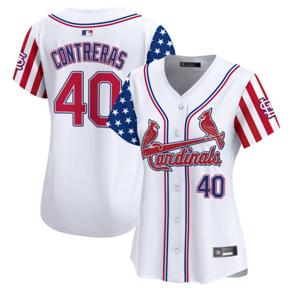 Women's St. Louis Cardinals 2025 Independence Day Vapor Premier Limited Jersey V2 Stitched White Willson Contreras